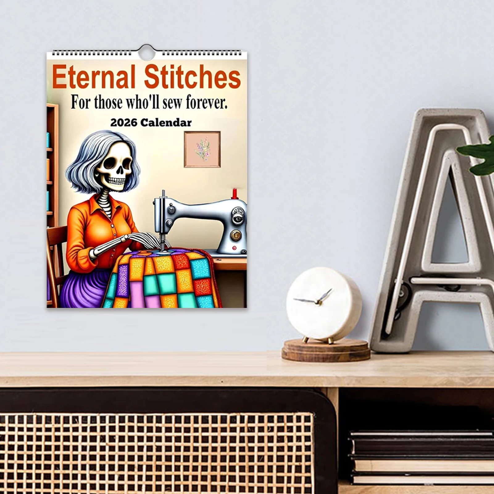 2026 الجمجمة الخياطة موضوع جدار التقويم القوطية ديكور المنزل مع طباعة عالية الدقة معلقة التقويم للديكور الداخلي