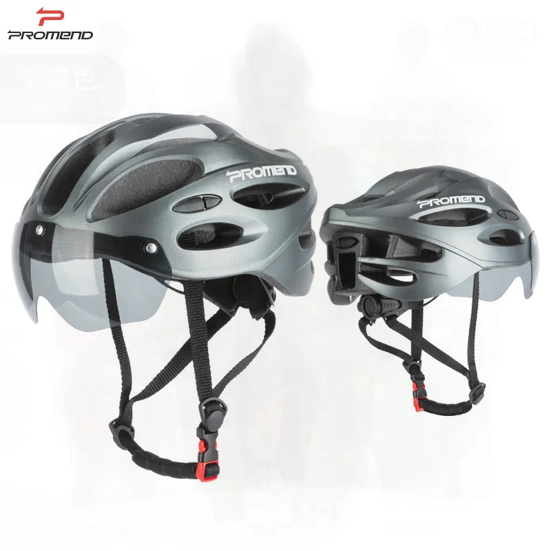 

Unisex Adult Bicycle Helmet with Integrated Magnetic Goggles Mountain Bike Riding Equipment in Black Red Silver Titanium Gray