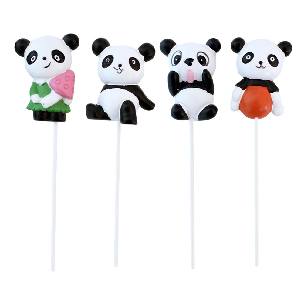 

4 Pcs Pandas Plugin Fruit Cake Birthday Decoration Resin Toppers Picks for Party Baby Supplies Figurines