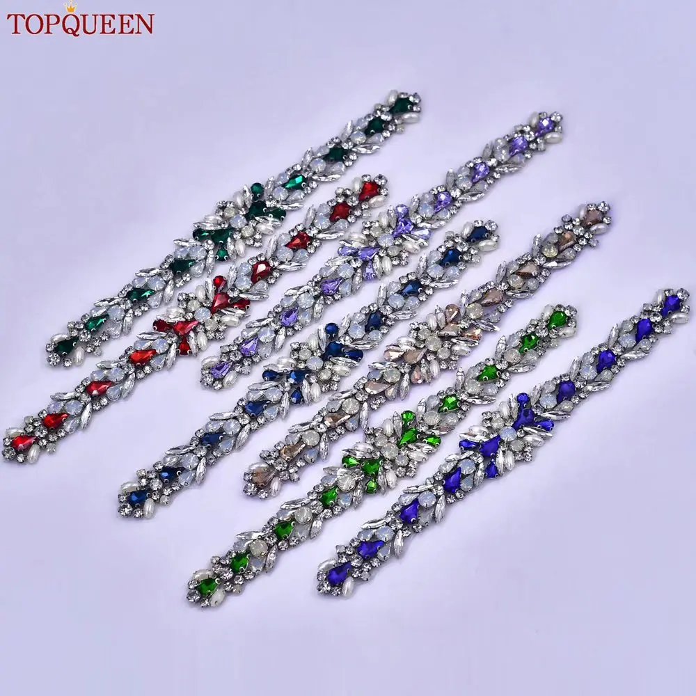 

TOPQUEEN S57 Bridal Belts Luxury Wedding Dress Accessories Women Rhinestones Crystal Applique Formal Evening Gown Sash Handmade