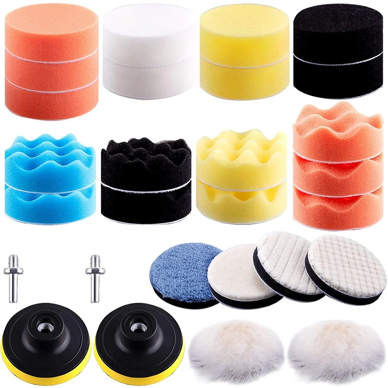 28 Pcs 3 Inch Polishing Pad Kit Foam Polishing Pad Car Bumper Polishing Machine Accessory Suitable For Drilling