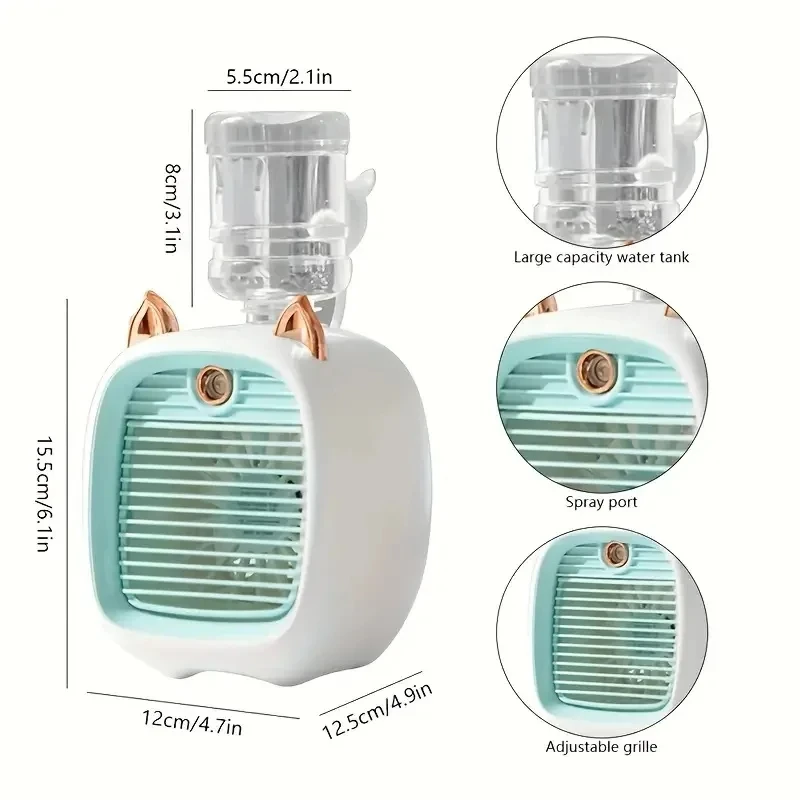 USB Mini Air Conditioning Fan, Desktop Spray Electric, 1200mAh, Three Gear Air Conditioning, Cooling Fan