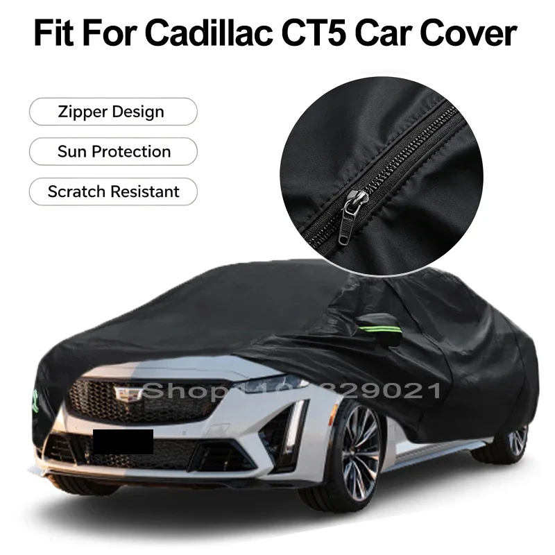 Zipper Door Waterproof Car Cover For Cadillac CT5 Windproof Dustproof UV Protection All Weather Auto Protector