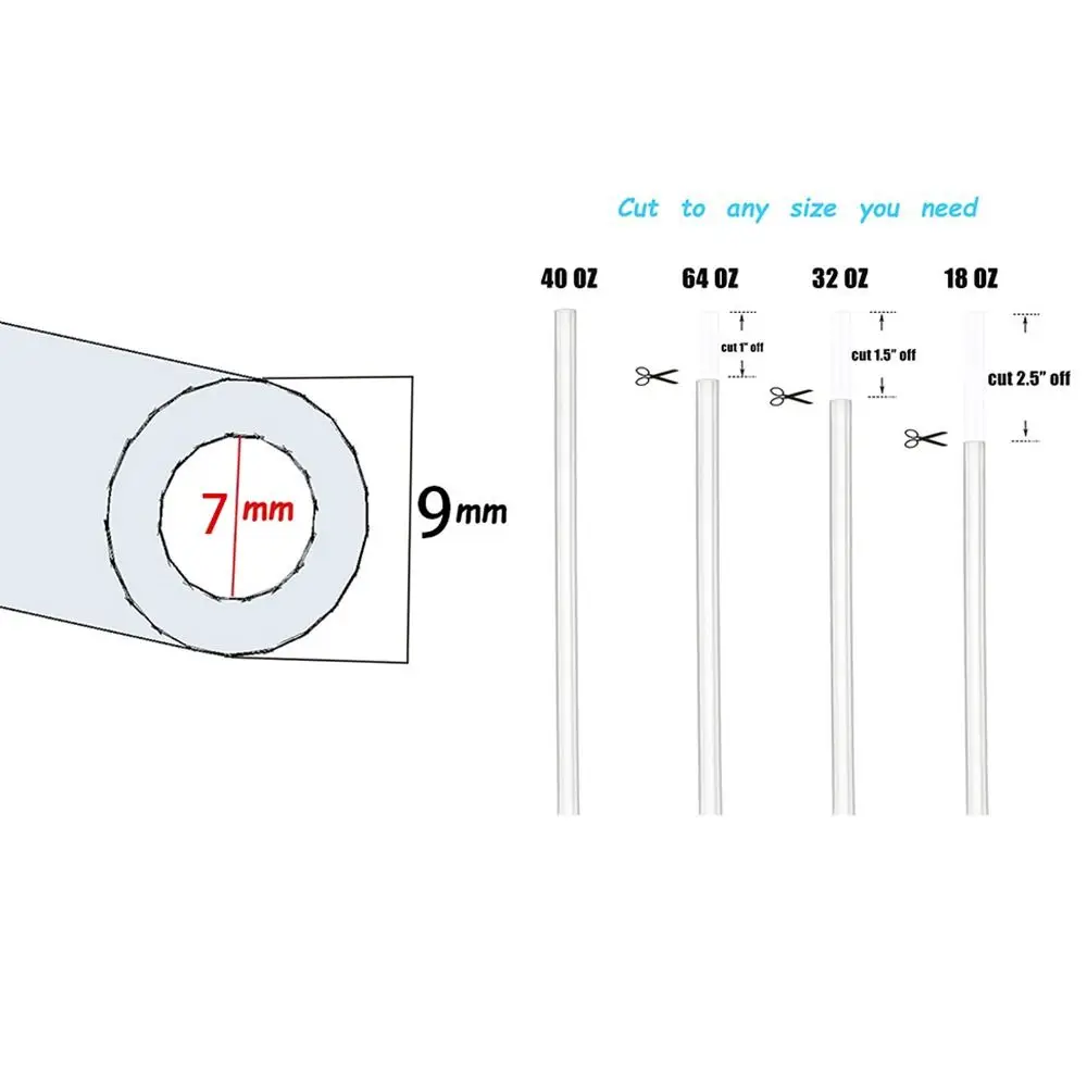 1Sets Durable Straight Plastic Straws Drinking with Brush Cup Straw Reusable 9mm Replacement Straw