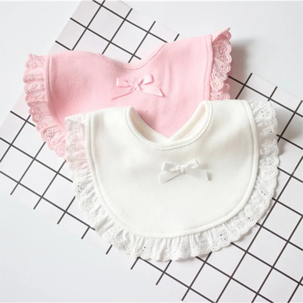 Mới Cotton Ren Bé Slabbetjes Nơ Ợ Vải Bé Yếm Hồng Trắng Cho Bé Gái Đáng Yêu Ợ Vải Nước Miếng Khăn yếm