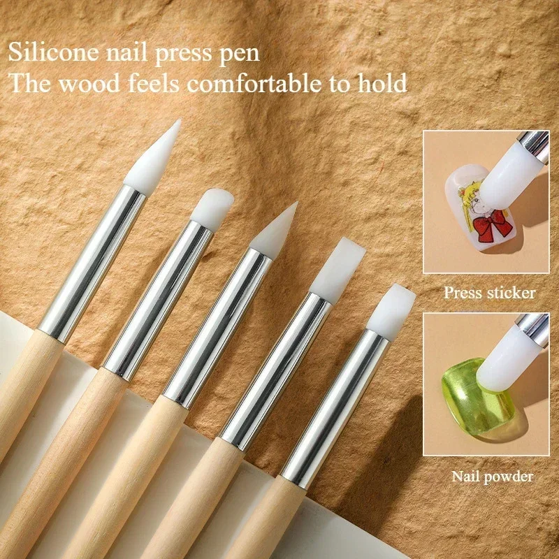 5/1Pcs Silicone Nail Art Pen Brush UV Gel Polish Tip 3D Image DIY Dotting Polish Brushes Sculpture Pen DIY Manicure Tool