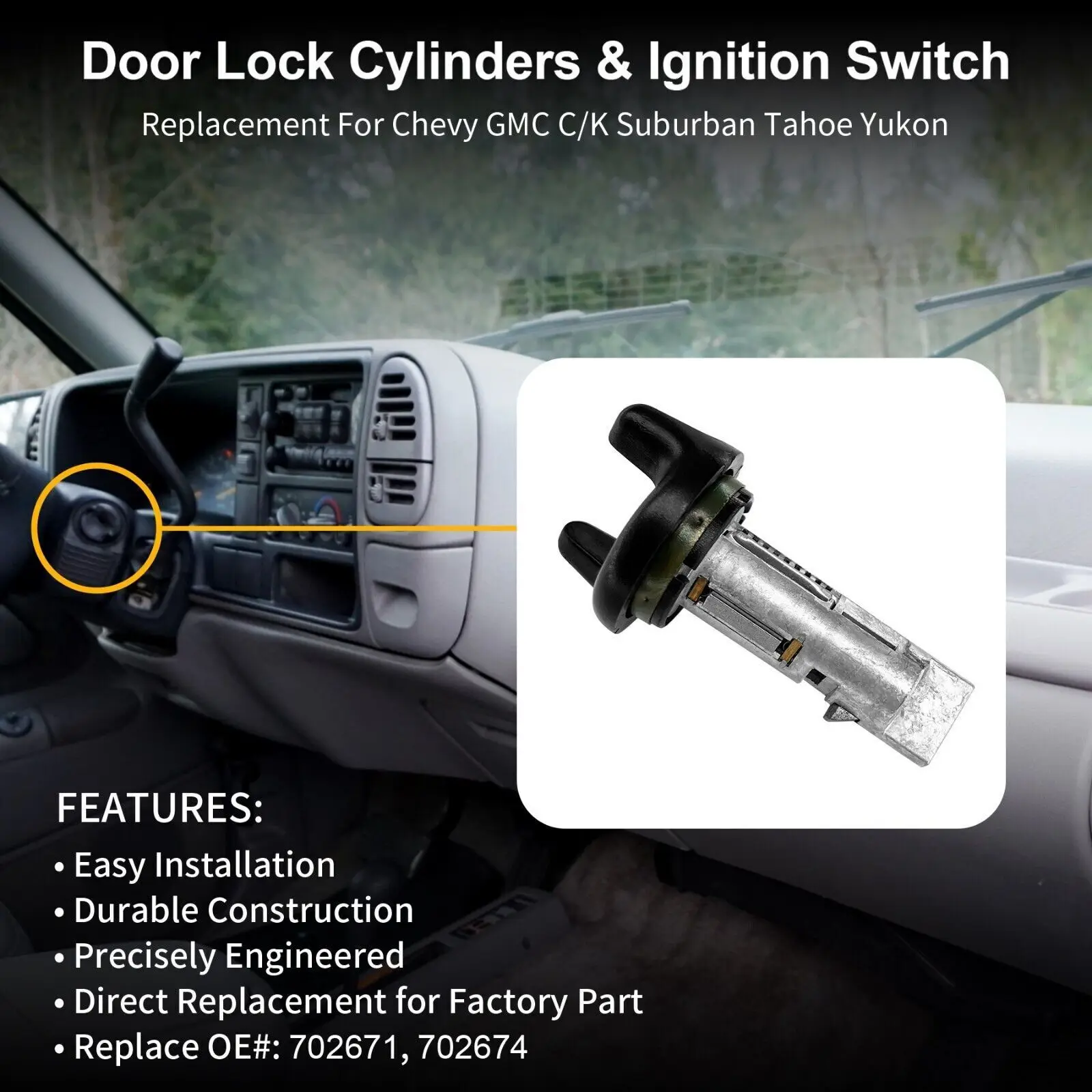Car Ignition Switch & Door Lock Cylinders with Keys for Chevy GMC C/K Suburban