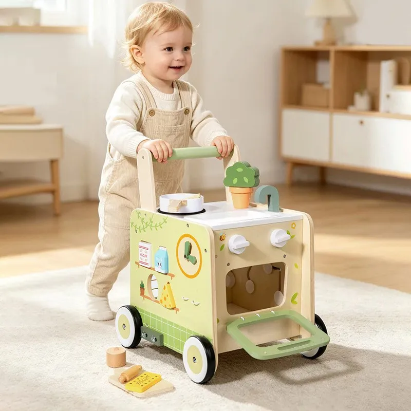 Lazychild Wooden Children S Educational Multi Functional Baby Walker Infant Early Education Trolley Toy Baby Gift House Play