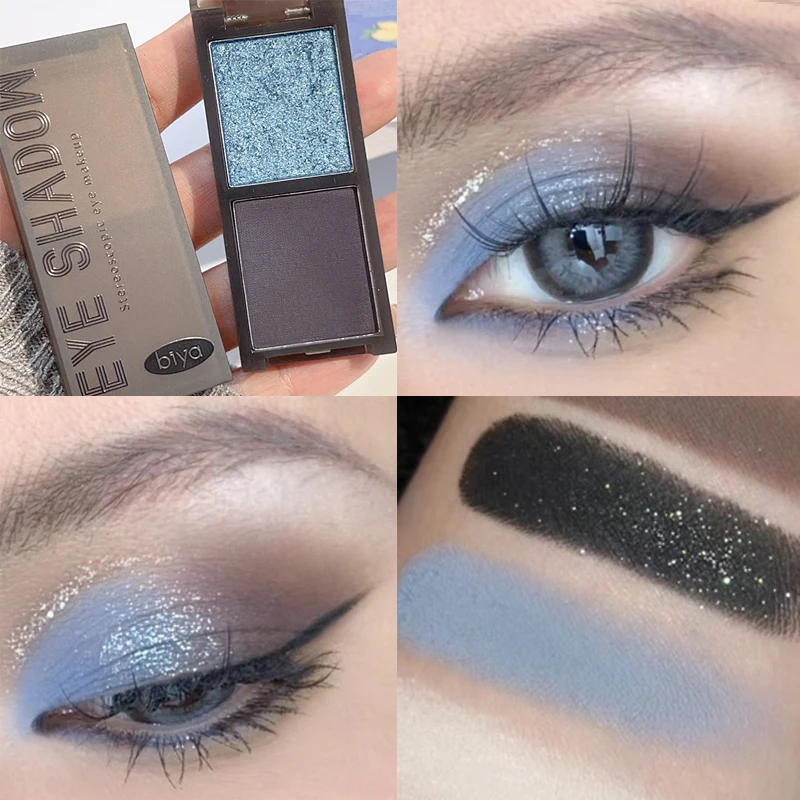 Smokey Red Black Eyeshadow Palette Two-color Waterproof Matte Lasting Glitter Blue Green Earth Color Eye Shadow Makeup Pigment