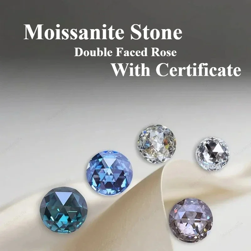 Moissanite Stone Double Faced Rose Cut Multiple Color Charms Gemstone Beads for DIY Jewelry Making Materials with Certificate