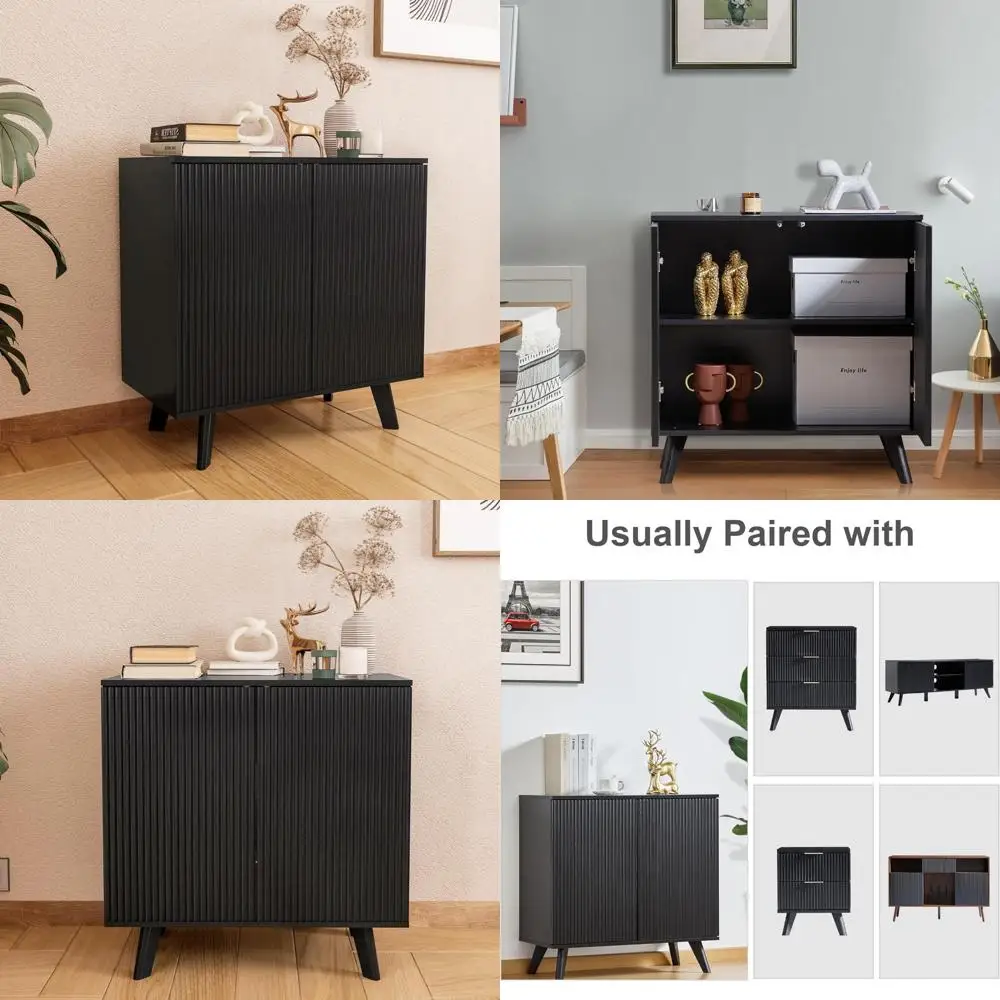 Kitchen Dining Room Buffet Cabinet with Fluted Doors, Modern Accent Storage Console Table for Entryway and Living Spaces