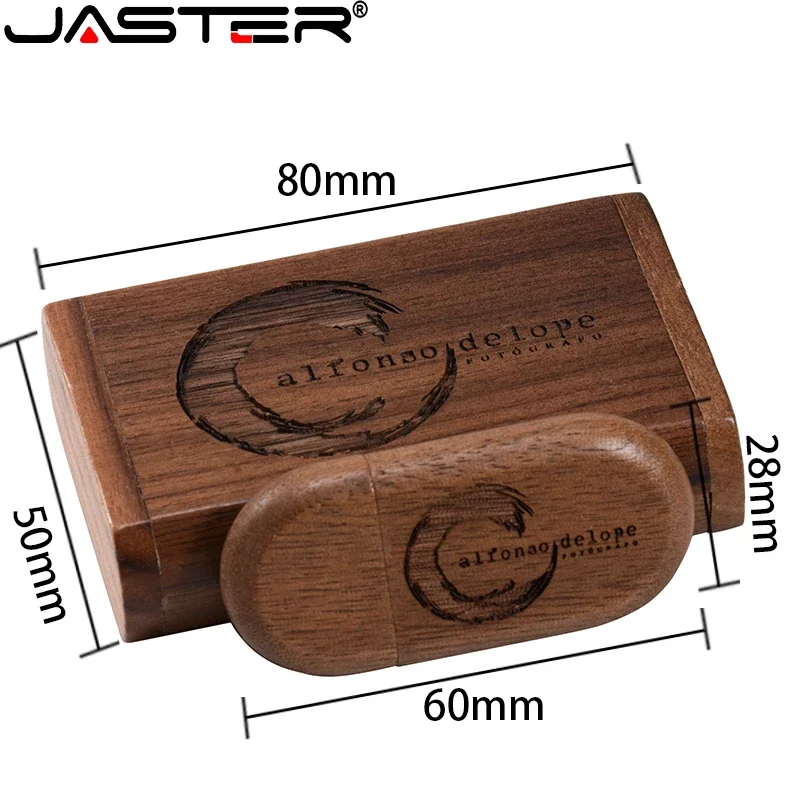 JASTER 5 PCS/LOT USB Flash Drive Wooden Box Pen drive Wood USB2.0 Free custom logo 32GB 64GB Memory Stick for Gift 4GB 8GB 16GB