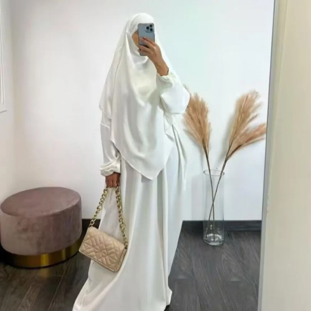 

Ramadan Eid 2 Piece Set Crepe Muslim Women Prayer Garment Abaya Set Match Khimar Long Hijab Dress Islamic Clothing Niqab Kaftan