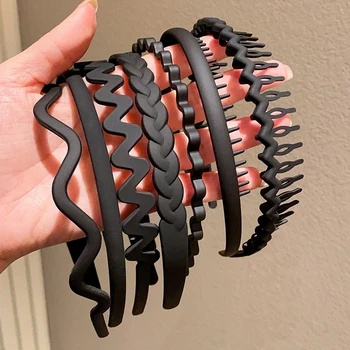 Unisex Metal Dalgalı Bahar Saç Çember Siyah Kaymaz Açık Spor Bantlar Kadın Erkek Basit Hairband Yüz Yıkama Headdress