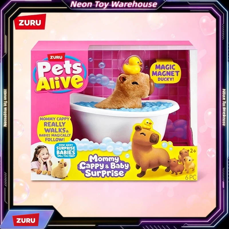 Zuru Pets Alive Mommy Capybara Surprise Peluche Interactif Magique Ducky, Animal en Peluche qui Marche, Décoration Animale en Peluche Moelleuse
