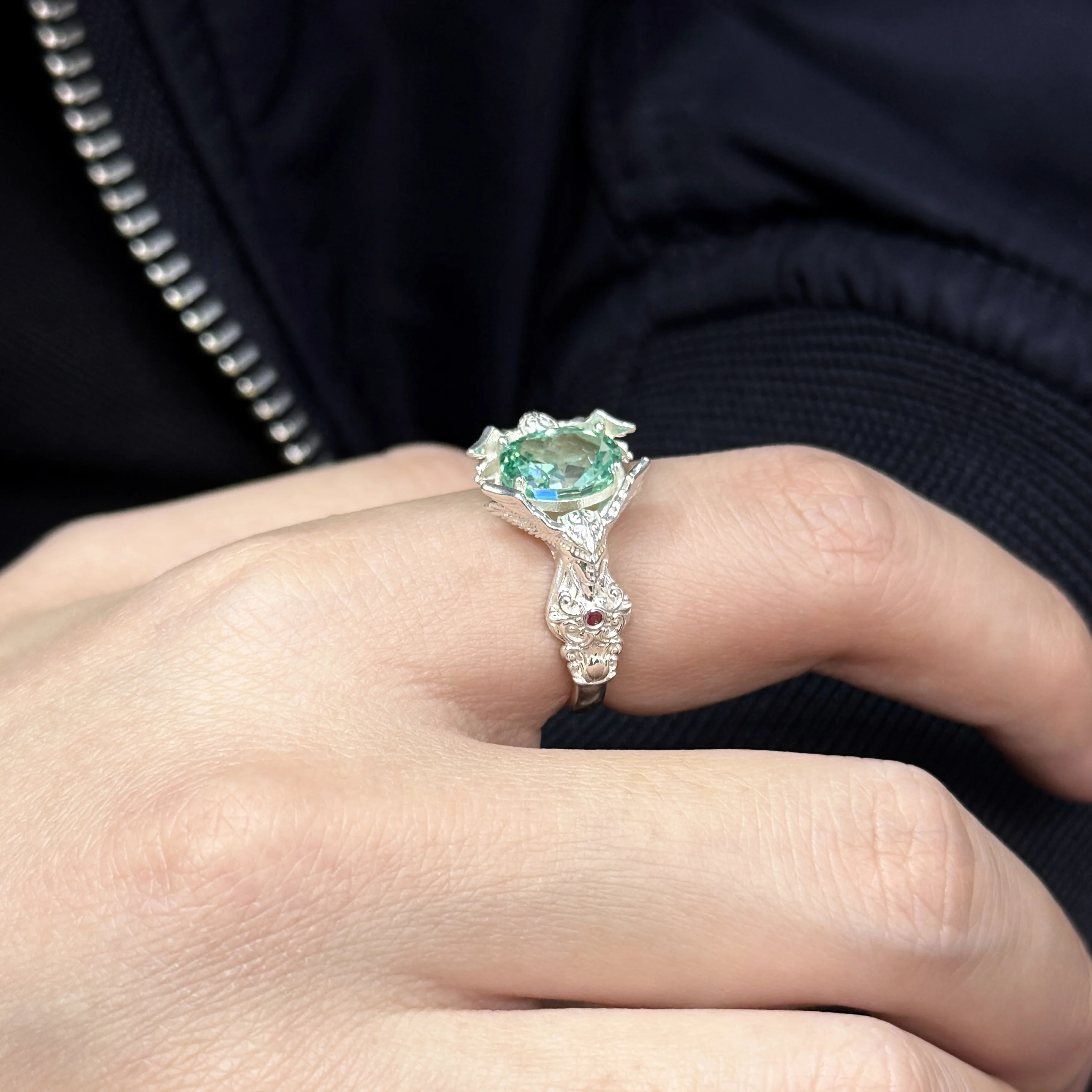 925 Silver, Original Design, Handcrafted, Gothic, Dark-Themed Soldier Paraiba Ring.