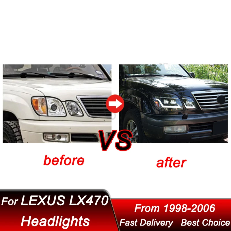 Car styling Headlights For Lexus LX470 LX 1998-2006 full LED new style Headlamp Assembly Upgrade Projector Lens Accessories Kit
