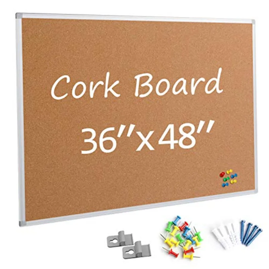 

Bulletin Board 36 x 48 Silver Aluminium Framed 4x3 Large Wall Mounted Cork Office Notice Pin Board