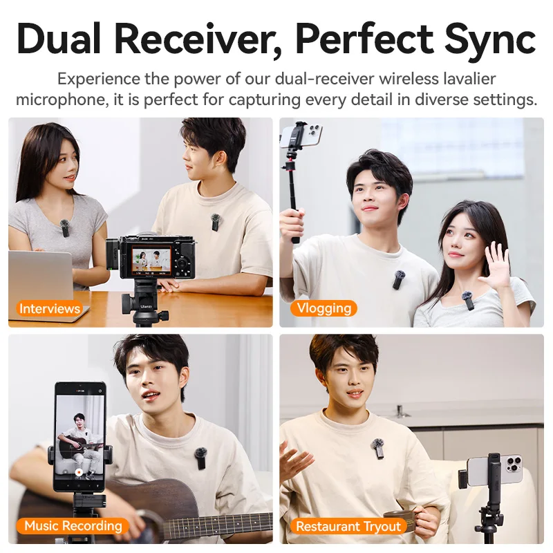 Ulanzi A100 Wireless Microphone Lavalier MIC for iPhone 15 Pro Pro Max Camera Sound Recording Real-time Monitoring  J12 Upgrade