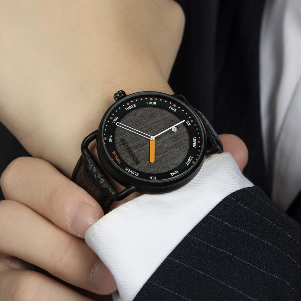 Bobo Vogel Lederen Band Horloge Japanse Quartz Uurwerk Heren Polshorloges Uurwerk Datum Display Hout Horloges Cadeau Voor Mannen Custom