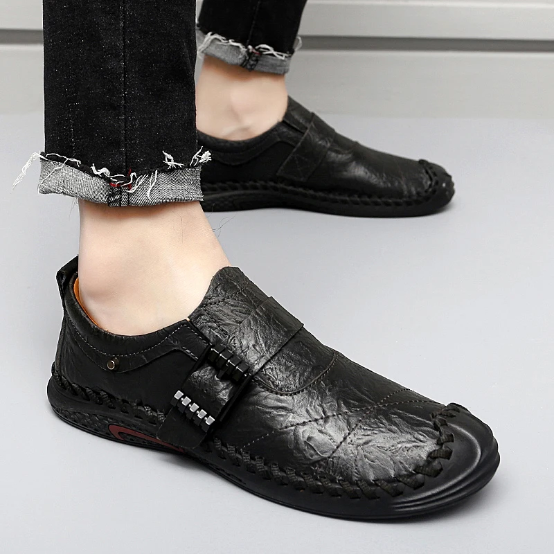 Genuine Leather Fashion Casual Men\'s Shoes Casual Shoes Walking Shoes Trekking Shoe Leather Shoes Sewing Shoes Flats Breathable