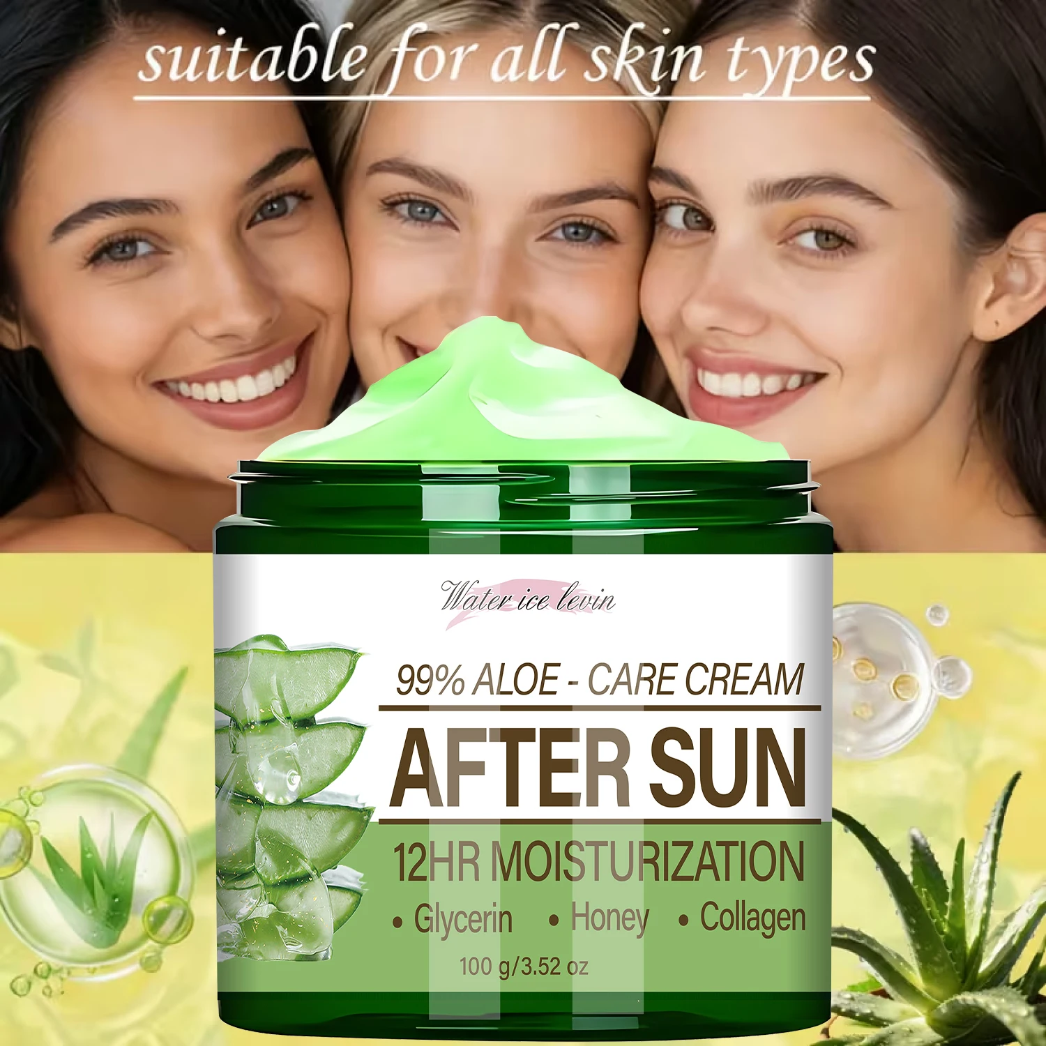 99% Aloe Vera After Sun Cream, 12HR Moisturizing with Collagen & Glycerin