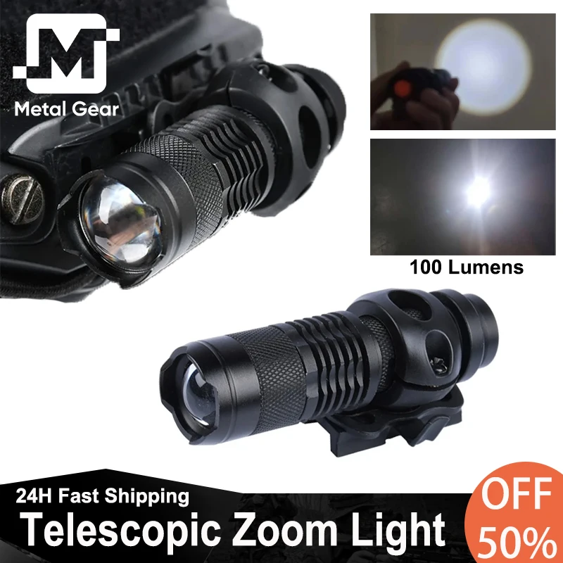 

Tactical Fast Helmet Scout Light Softair Telescopic Zoom Flashlight 18mm Light Single Clamp Holder Military Mini Spotlight