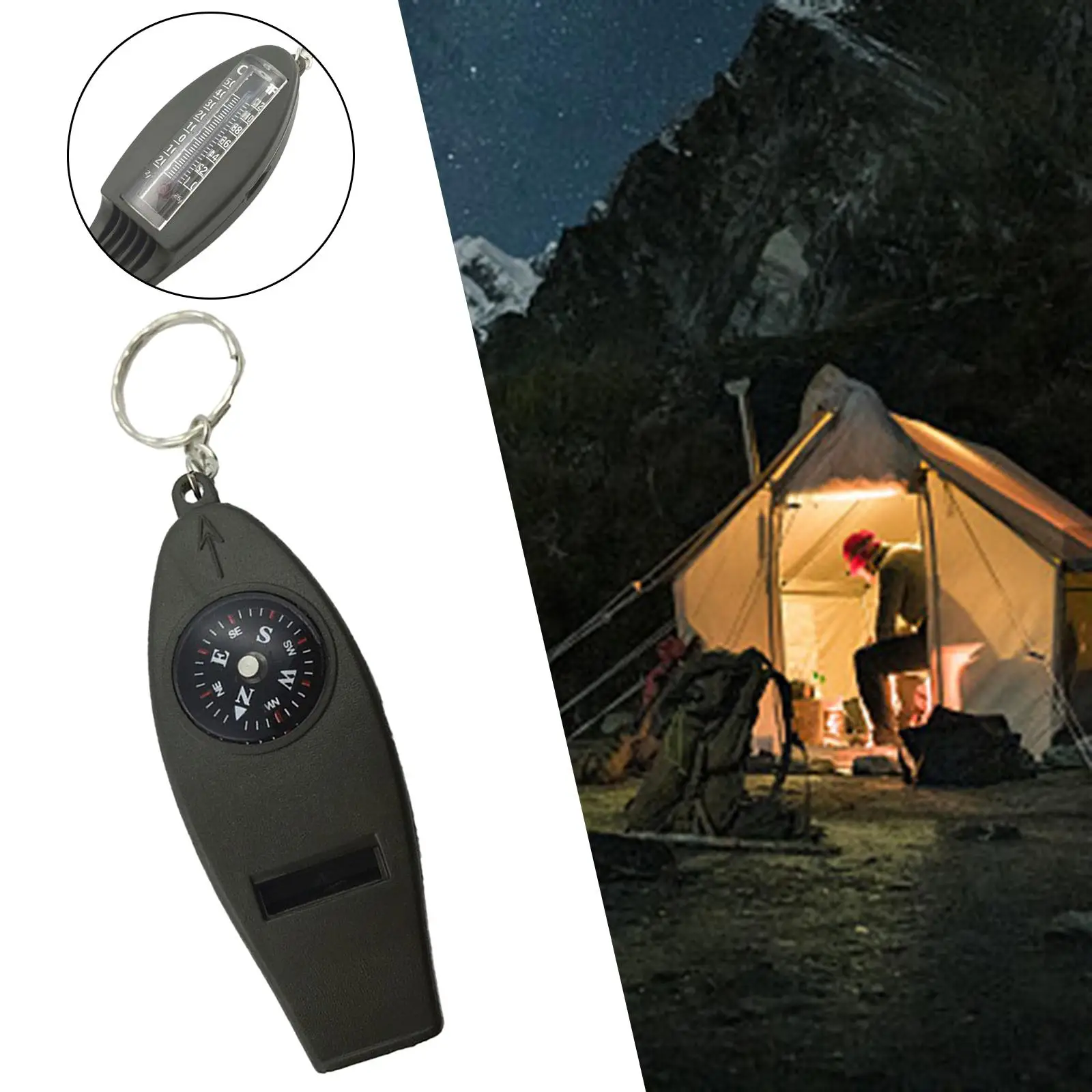 Whistle Thermometer Combo Survival Multitool Compact Keychain Magnifying Glass for Travelling Fishing Backpacking