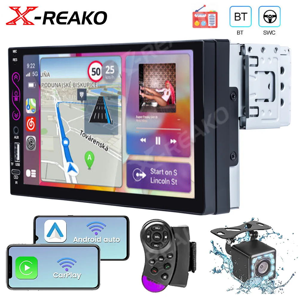 

X-REAKO 1 Din Carplay Car Radio 7" HD Autoradio Multimedia MP5 Player Touch Screen Mirror Link Stereo Bluetooth 2USB FM Camera