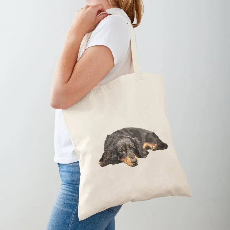 Mini Dachshund Long Haired Black and Tan Miniature Tote Bag Shopping bags shopper bag woman tote bag men