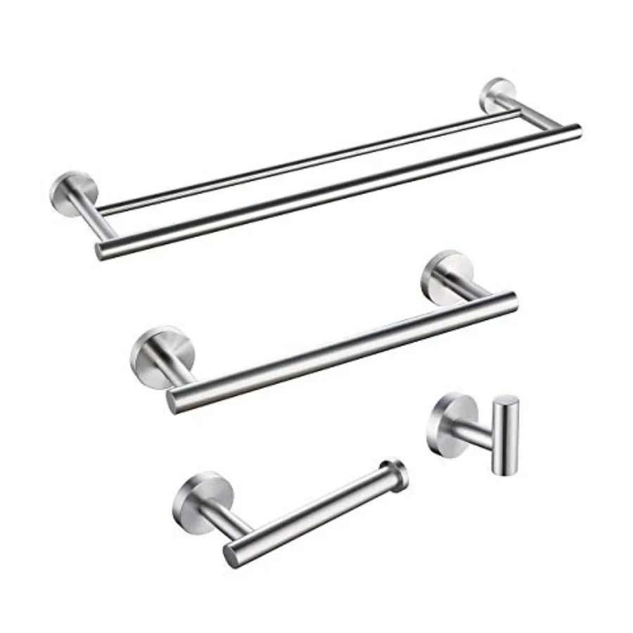 

Bathroom Accessories Set 4-Piece Bath Hardware Kit Stainless Wall Mount - Includes Double Towel Bar, Hand Towel Rack, Toilet Pa