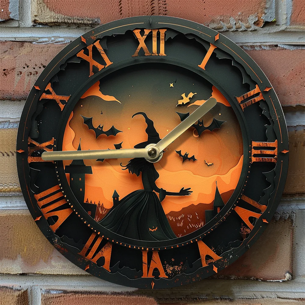 

Wall Clock Kit,Aluminum Metal 2D Effects,Witch Theme Office Decor, Ideal for Girls Mother's Day Gift, Includes Clock Movement