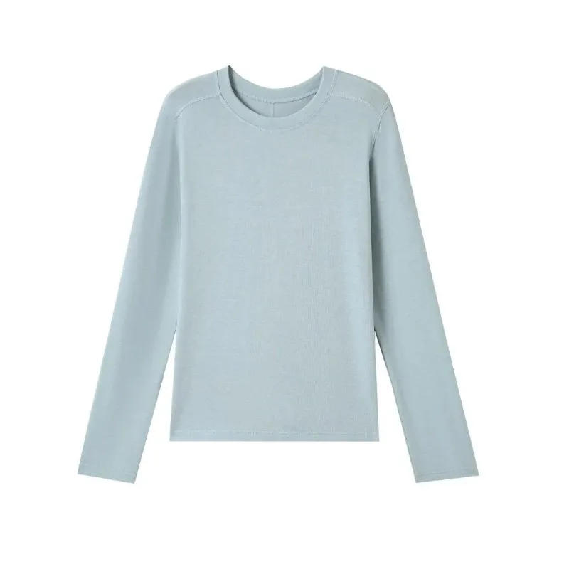 Women Crew Neck Long Sleeve Knit Top Wool Blend Soft Drapey Basic Layering Shirt image 6