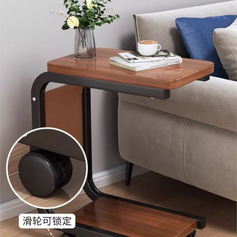Living Room Sofa Small Square Table With Wheels Portable And Mobile Bedside Shelf C-shaped Bedside Desk