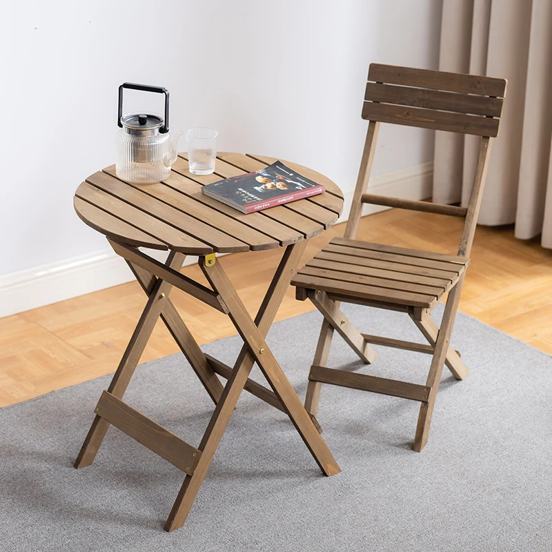 Folding tables and chairs all solid wood household small apartment balcony outdoor camping portable