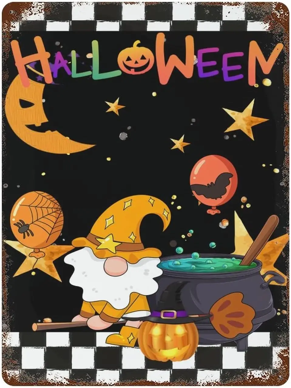 Custom Metal Sign Halloween Gnome Pumpkins  Party Retro Tin Vintage Aluminum Kitchen