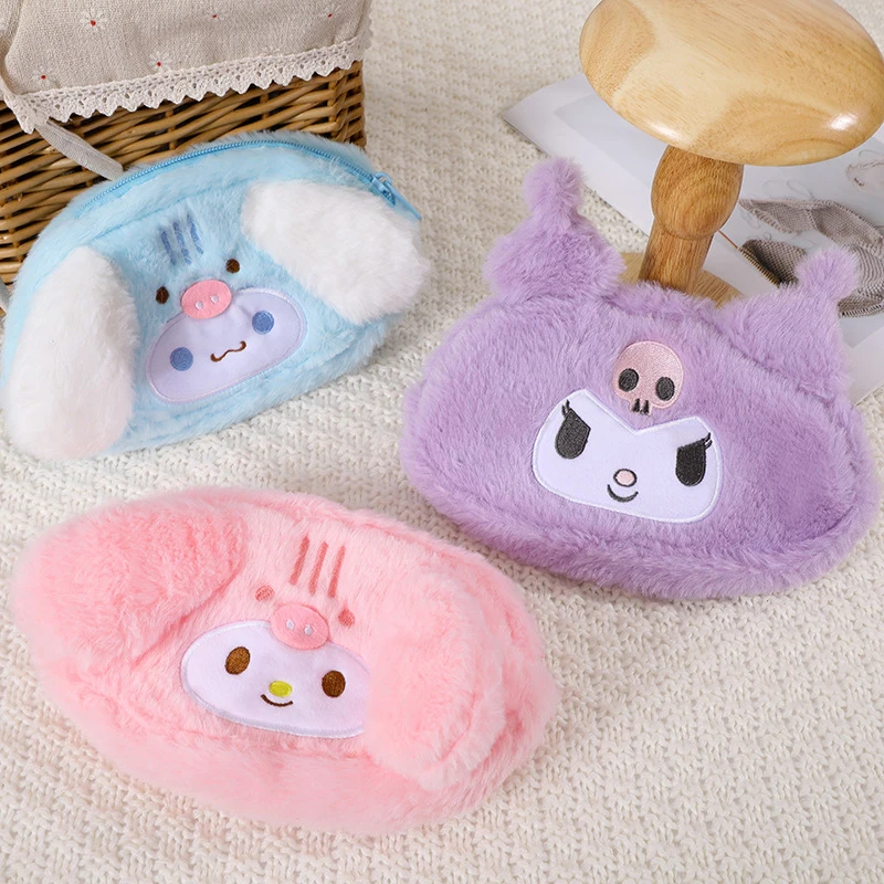 Sanrio Cinnamoroll Plush Pencil Case Melody Kuromi Kirby Stuffed Plush Pencil Case Students Makeup Bags Kawaii Girls Gifts 2023