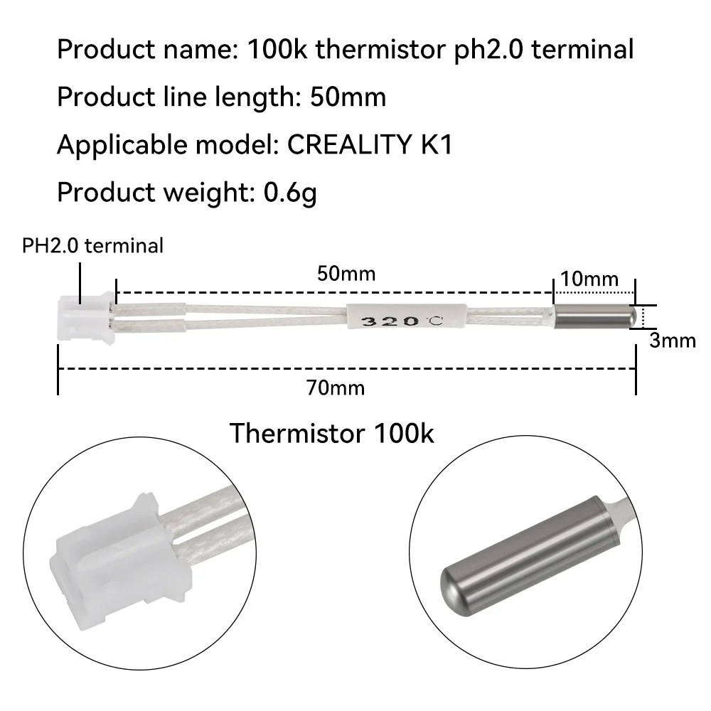 For Creality K1 K1C K1 MAX Ceramic Heater K1 Max Hotend Ceramic Heating Tube 24V 60W High Thermal Conductivity