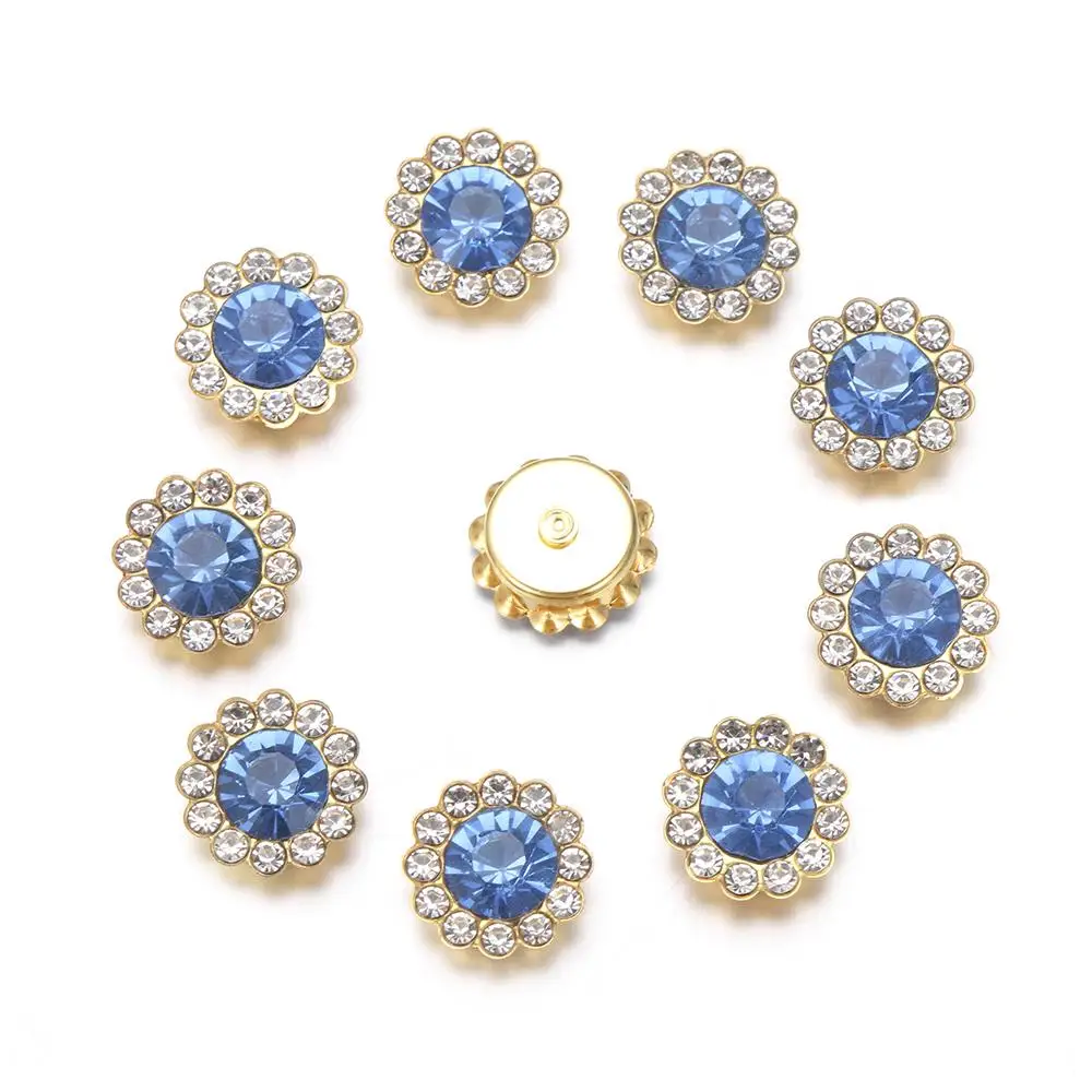 10PCS Steel Bottom Flower-shaped Hat Accessories Crystal Glass Stone Buttons Clothes Decoration Rhinestone