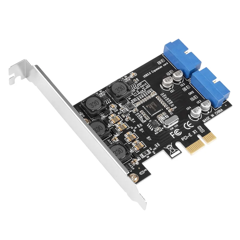 

PCIE to Dual 2 Ports Expansion Card 19PIN USB 3.0 Card PCI-E to PCI 20Pin Male Ports Adapter Extender Card for