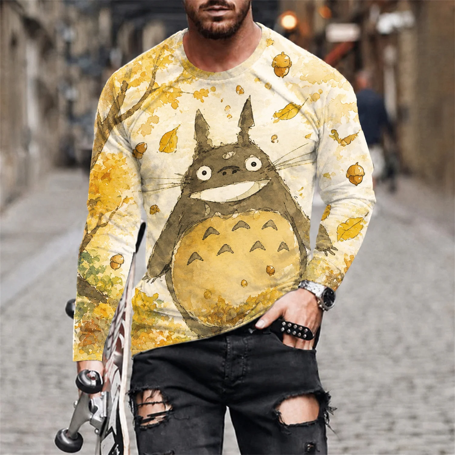 2026 Totoro Soot Sprite Forest All-Over-Print Langarm-T-Shirt, Anime-Kleidung für Männer und Frauen, Alltags- und Freizeitoutfit für die Straße – Detail 6