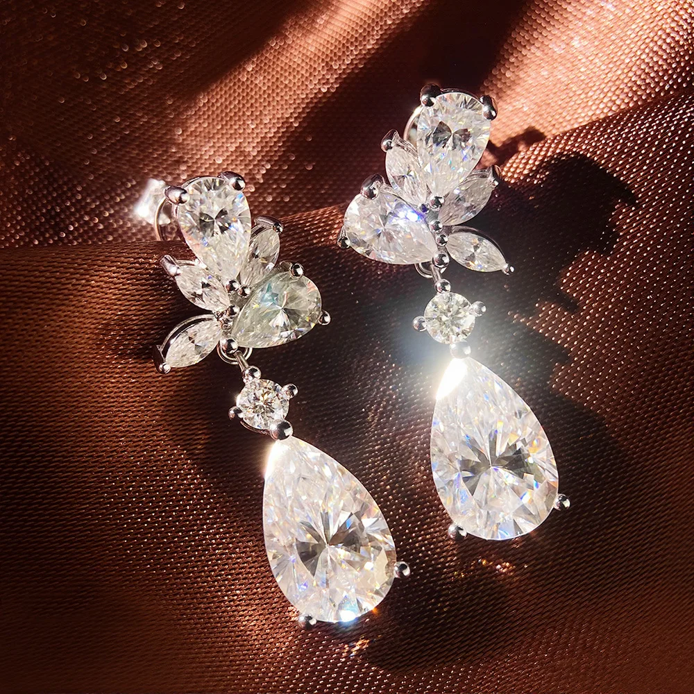 

HORRIPAL D Color All Moissanite Drop Earrings for Women GRA Certified 925 Sterling Silver Wedding Party Luxury Gift Fine Jewelry
