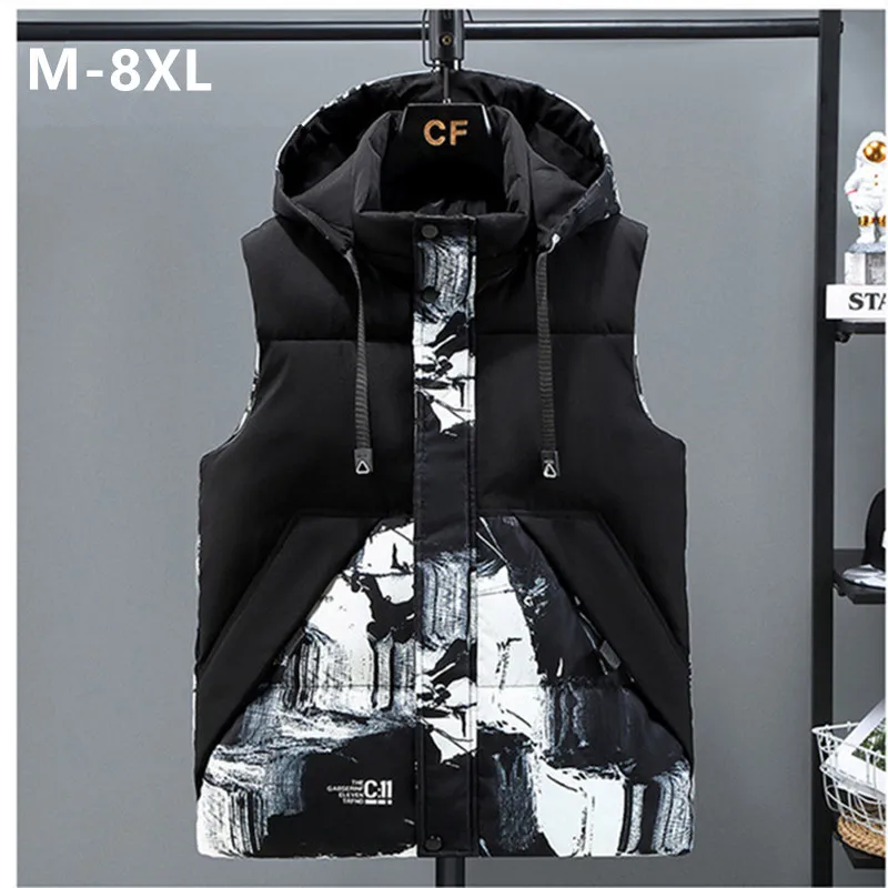 

Sleeveless Hoodies Men Vests 7XL 6XL 5XL 4XL Warm Winter Male Waistcoat Loose Popular Patchwork Jackets Black Plus Size Clothes