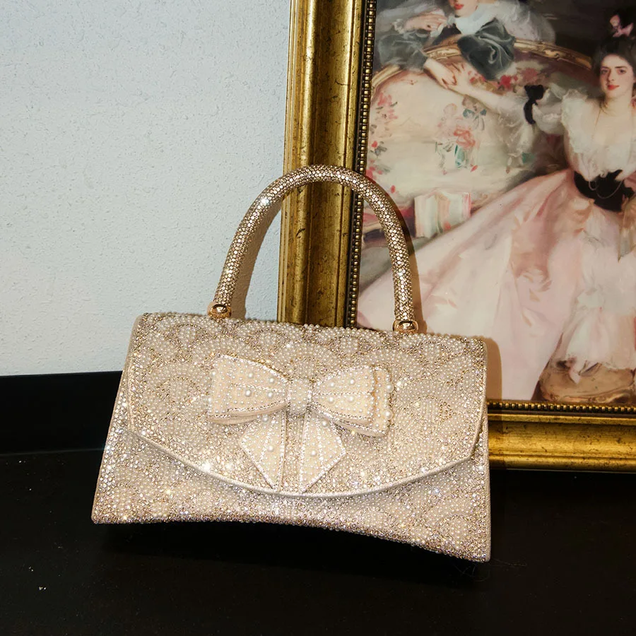 

Luxury Diamonds Evening Bag Ladies Wedding Clutch Handbags Bow Rhinestone Shoulder Crossbody Bags for Women Crystal Party Bag