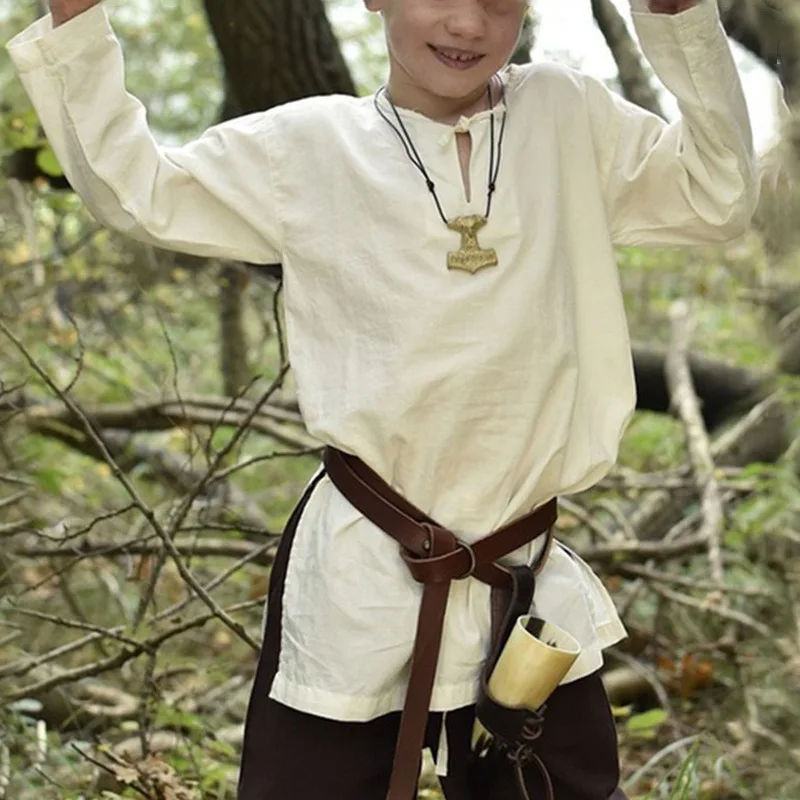 Średniowieczne kostiumy Cosplay dla dzieci renesansowy Vintage Kid tunika chłopiec dziewczyna wiking rycerz Cosplay ubrania na Halloween