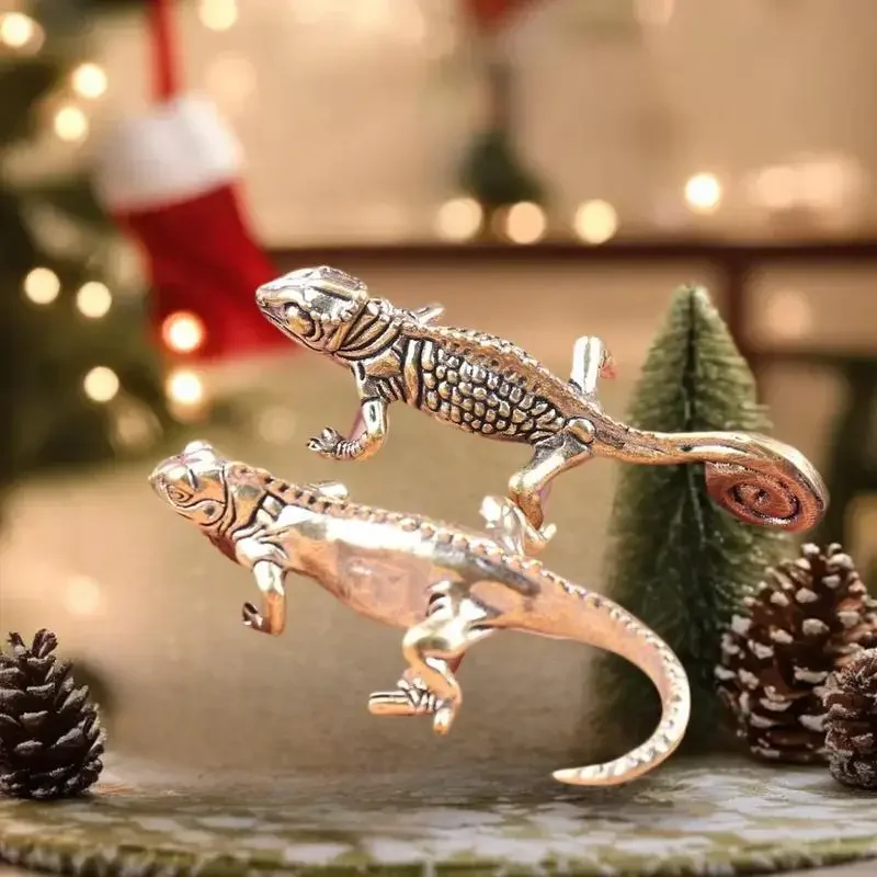 골동품 청동 열대 사막 동물 도마뱀 동상 복고풍 황동 카멜레온 피규어 장식품 책상 장식