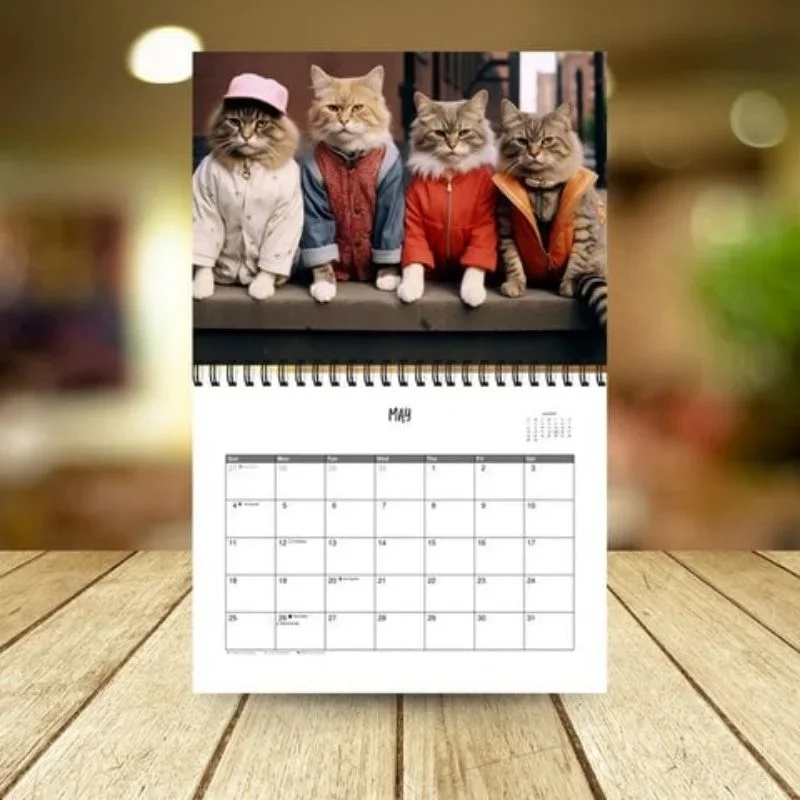 2025 Fashion Cat Calendar Moonphase Daily Notepad 12 Month Wall Calendar Funny Cat Calendar Cute Dog Calendar with Glasses