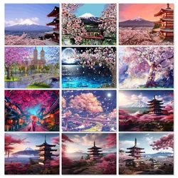 115634 Paint By Number For Adults Cherry Blossom Handpainted Kits Tower Painting By Numbers Landscape Frame Unique