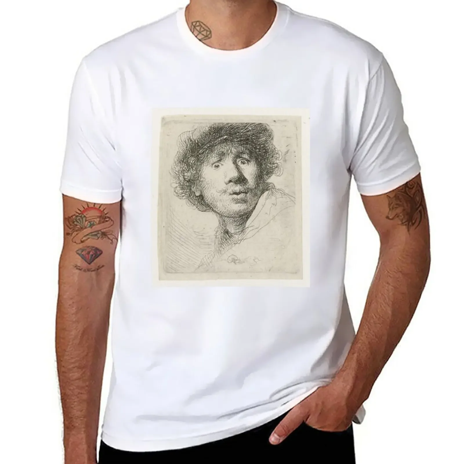 Summer Clothes Mens Graphic T-shirts Funny New Rembrandt - Self-portrait with Beret, Wide Eyed - BigArt T-Shirts Man Clothing