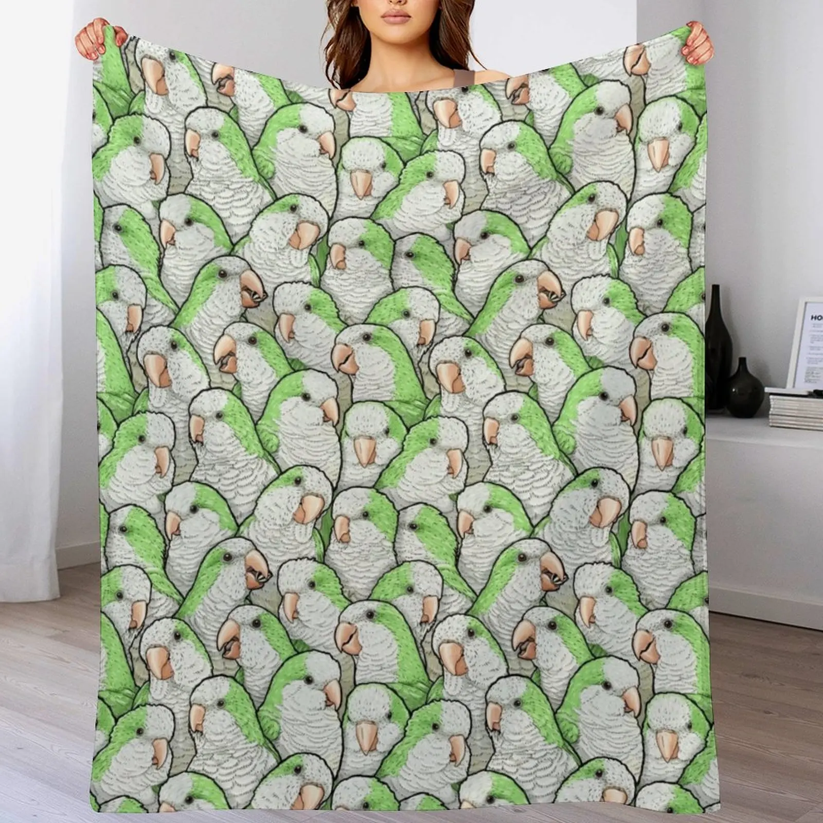 

Green Quaker Monk Parakeets Throw Blanket Thins Decorative Sofa heavy to sleep Bed Fashionable Blankets